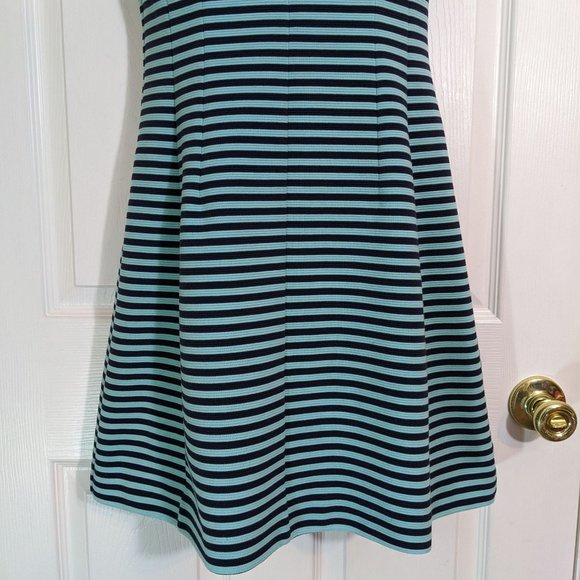 Lilly Pulitzer Navy & Turquoise Blue Striped Cap Sleeve Midi Dress - size S - Picture 3 of 9